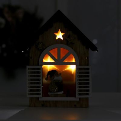 Новогодний декор с подсветкой «Домик с дед морозом» 14.5×3.8×18 см, красный