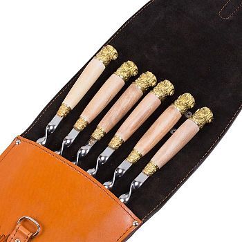 Шампура подарочные 6 шт. в колчане из натуральной кожи