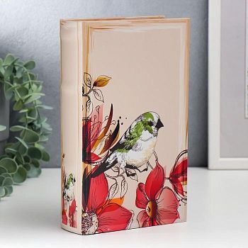 Сейф-книга дерево кожзам "Зелёный птенчик и красные цветы" 21х13х5 см