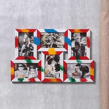 Фоторамка пластик на 6 фото 10х15 см "Мазки краски на белом" 31х49,5х2,5 см