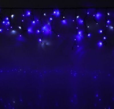 Гирлянда уличная "Бахрома" (Ш:2 м, В:0,6 м, нить темная, сине-белый)