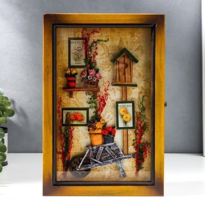 Ключница дерево 6 крючков "Тачка с цветами"  29х19,5х7 см