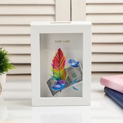 Копилка интерьерная пластик "Пёрышко и птички" 17х12х3,8 см