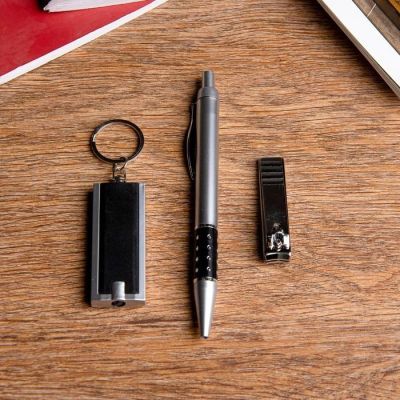 Набор подарочный 3в1 (ручка, кусачки, фонарик черный)