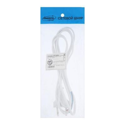 Шнур сетевой с вилкой, 2 м, ШВВП 2 х 0.5 мм2, белый
