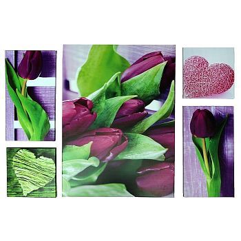 Модульная картина "Тюльпаны" 100х70 см (23х23 - 2шт, 23х42 - 2шт, 71х52 - 1 шт)