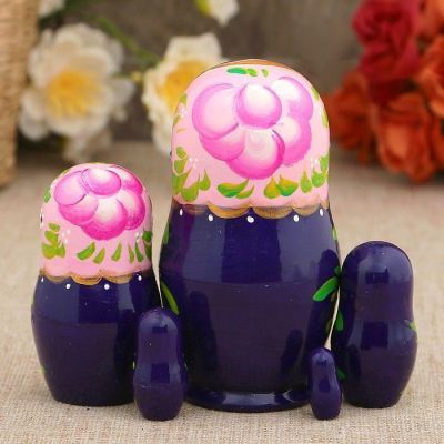 Матрёшка «Фиалки», розовый платок, 5 кукольная, 10 см