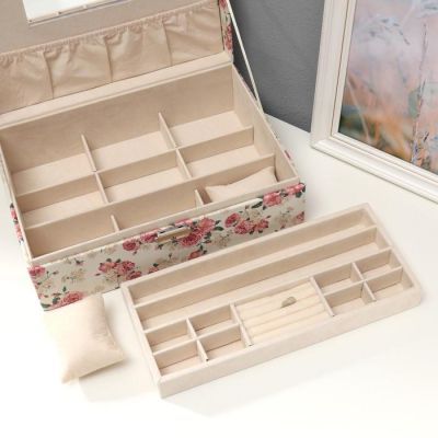 Шкатулка кожзам под часы 2 отделения и бижутерию "Чайные розы" 11х21х30 см