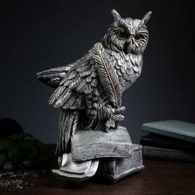 Копилка "Сова с пером" серебро 45см