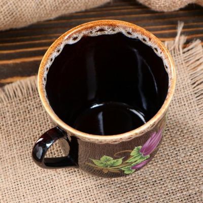 Кружка "Цветы", коричневая, деколь, керамика, 300 мл, микс