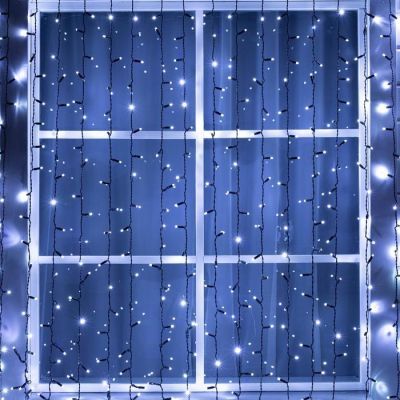 Гирлянда «Занавес» 2 × 9 м, IP65, УМС, тёмная нить, 1800 LED, свечение белое, мерцание белым, 220 В