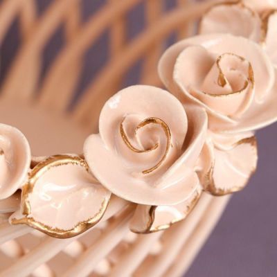 Конфетница "Горшочек", бежевая, лепка, плетение, 14 см, микс