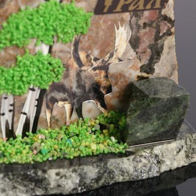 Сувенир-скол "Лось", змеевик, каменная крошка, малый