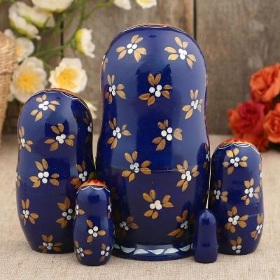 Матрёшка «Варенька», синий платок, 5 кукольная, 17 см, ручная работа