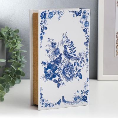Сейф-книга дерево кожзам "Синие птицы и цветы" 21х13х5 см