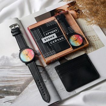 Набор: часы наручные и картхолдер «Сейчас»