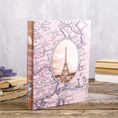 Фотоальбом на 200 фото 13х18 см "Карта и башня" золотая обвод, в коробке МИКС 29,5х23х5,5см