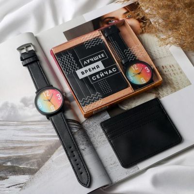 Набор: часы наручные и картхолдер «Сейчас»