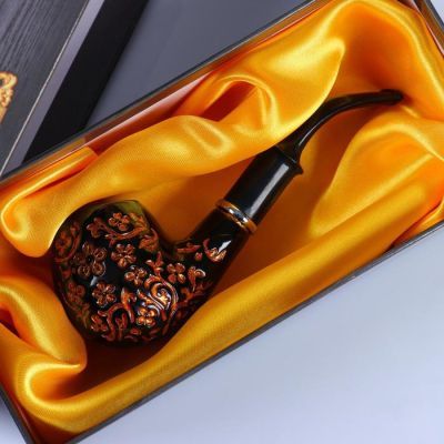 Трубка "Командор" классическая, раструб чёрный с золотым узором, 14 см