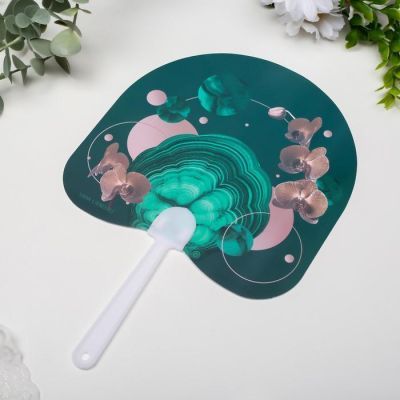 Веер-опахало "Малахит и золотая орхидея" 21х13 см