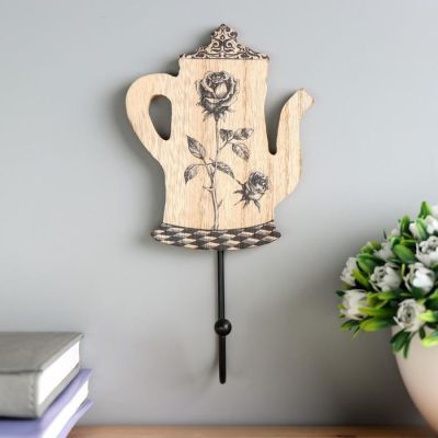 Крючок декоративный дерево "Чайничек с розами" МИКС 20х11х4,7 см