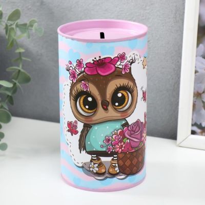 Копилка металл "Совята и сердечки" МИКС 15х8,5х8,5 см