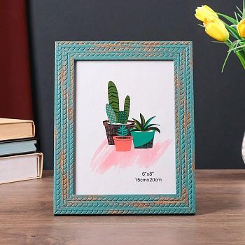 Фоторамка пластик 15х20 см "Пшеница" синяя с золотом 24х19 см