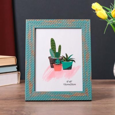 Фоторамка пластик 15х20 см "Пшеница" синяя с золотом 24х19 см