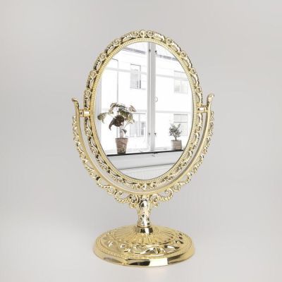 Зеркало настольное, двусторонее, с увеличением, зеркальная поверхность 8,8 × 12,2 см, цвет золотистый