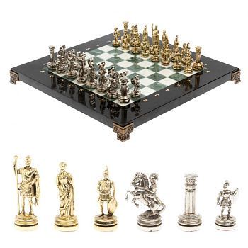 Шахматы "Римляне" из камня мрамор и змеевик (доска 28х28 см) №14