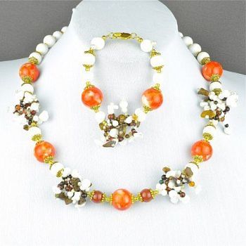 Авторский комплект Тигровый глаз, агат, кахолонг "Амелия" арт.ДЕВ-1031