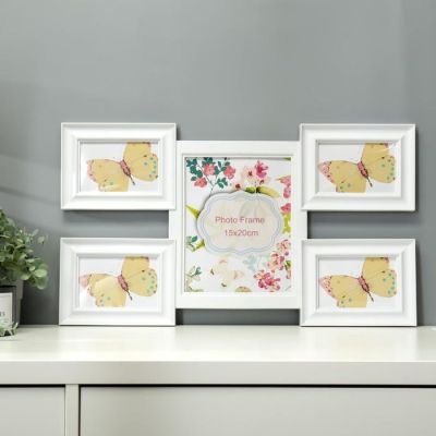 Фоторамка пластик на 5 фото 10х15, 20х25 см "Коллаж" белая 62х35,5х2,5 см