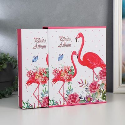 Фотоальбом на 200 фото 10х15 см "Фламинго и растительность" в коробке МИКС 26х21х5 см