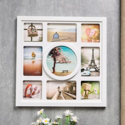 Фоторамка пластик на 9 фото 10х10, 10х15 см "Стиль и простота" белая 42,5х42,5 см