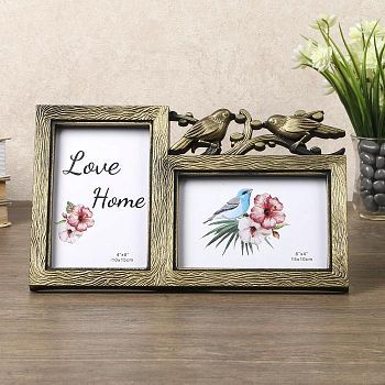 Фоторамка пластик на 2 фото 10х15 см "Птицы на веточке" бронза 17,5х29,5 см