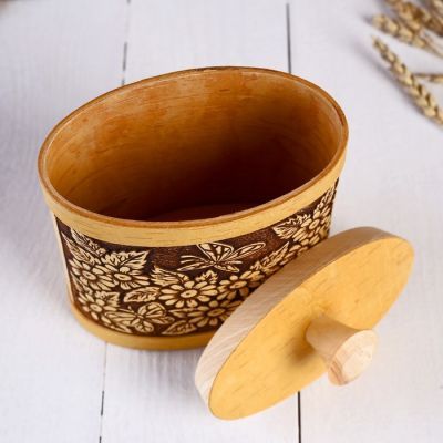 Туес "Бабочки в цветах", овальный, D=10 см, береста