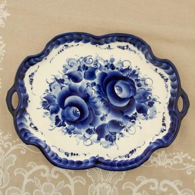 Поднос «Цветок», с ручками, 21×28×2 см, гжель