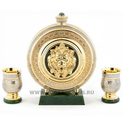 Набор фляжка с двумя стопками "Лев" камень нефрит