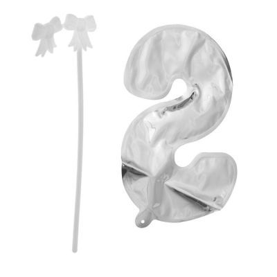 Цифра-топпер 3" «8» с палочкой, самодув, индивидуальная упаковка, цвет серебряный
