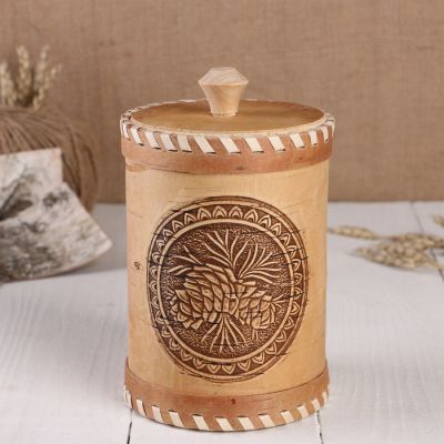 Туес светлый, с рисунком, 10,5 × 10,5 × 17 см, береста, МИКС