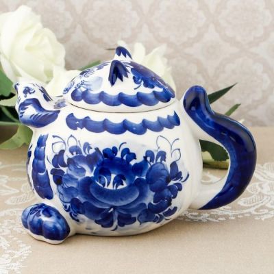 Чайник «Кот»,  гжель