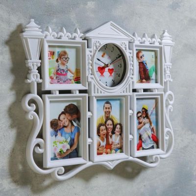 Часы настенные, серия: Фото, "Дом", 5 фото, плавный ход  37х49 см, 1АА, белые