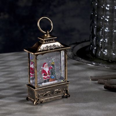 Светодиодная фигура «Фонарь с ёлкой и Дедом Морозом» 7.6 × 13.5 × 3.2 см, пластик, блёстки, батарейки AG13х3, свечение тёплое белое