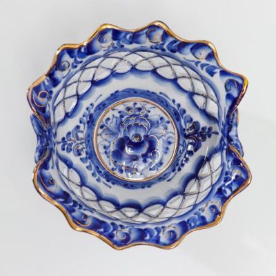 Конфетница "Ажурная", золото, гжель