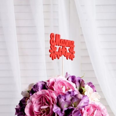 Топпер "8 марта" с ромашками, красный, 12.5х6см Дарим Красиво