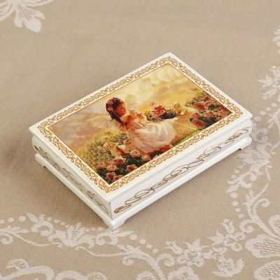 Шкатулка «Ангелочек с котятами», белая, 10×14 см, лаковая миниатюра