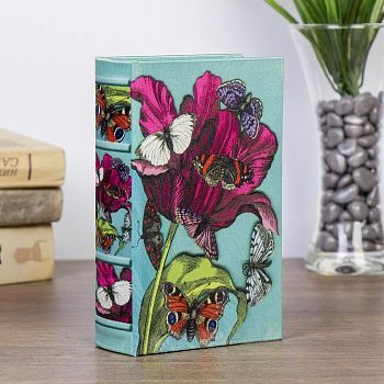 Сейф-книга дерево шёлк "Бабочки на красном маке" 17х11х5 см