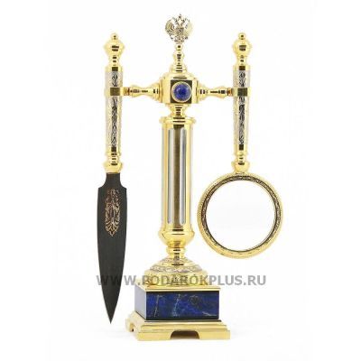 Настольный набор "Держава" камень лазурит, кахолонг, яшма