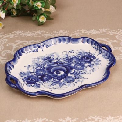 Поднос «Цветок», с ручками, 21×28×2 см, гжель