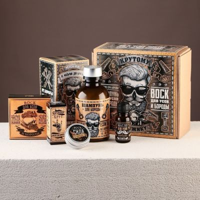 Набор шампунь, масло и воск для усов и бороды «Крутому мужику» (11 х 13 х 19,5 см)